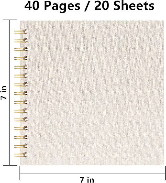 7x7 Inch Scrapbook DIY Photo Album Linen Cover Hardcover White Pages 20 Sheets Small Scrap Memory Book Beige