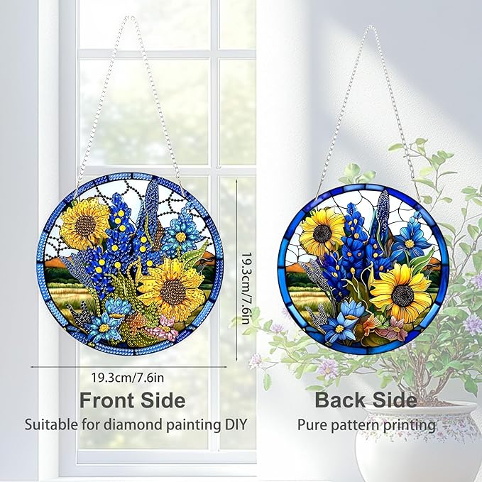 TOSTOG Diamond Art Hanging Kits for Adults, DIY Floral Diamond Painting for Adults Window Pendant, Special Shape Diamonds 5D Sunflower Diamond Painting Hanging Pendant Kit for Wall Decor Gift