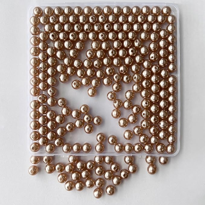 Laopottbeads 230 Pcs Light Brown 12MM Pearl Beads for Jewelry Making Round Pearl DIY Kit for Bracelets, Earrings, Necklaces & Anklets
