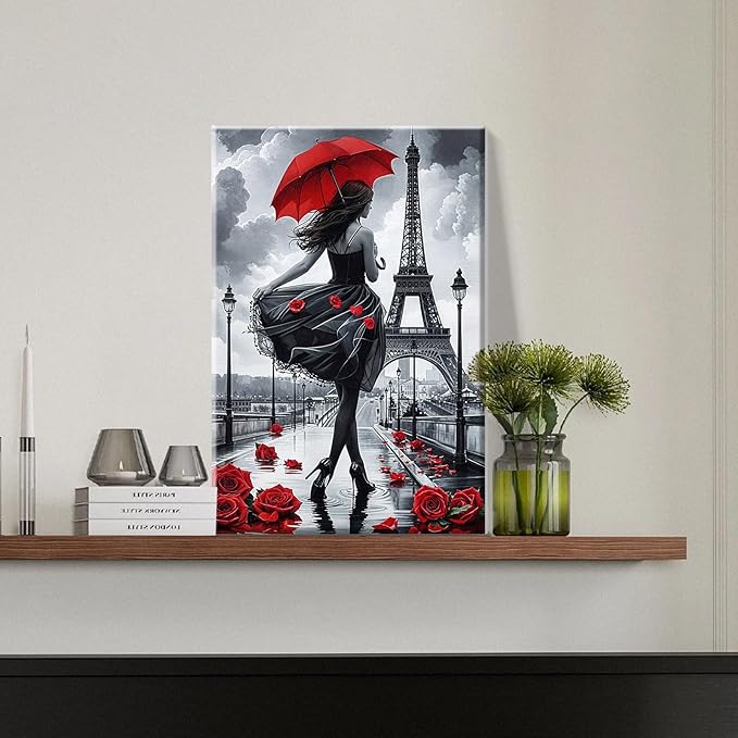 JOOZ Paint by Numbers Kit for Adults Eiffel Tower Paint by Numbers Kit with Frame DIY Girl Paint by Number with Easel Flowers Paint by Number Kits on Canvas for Gift Home Wall Decor 7.87x11.81 Inch