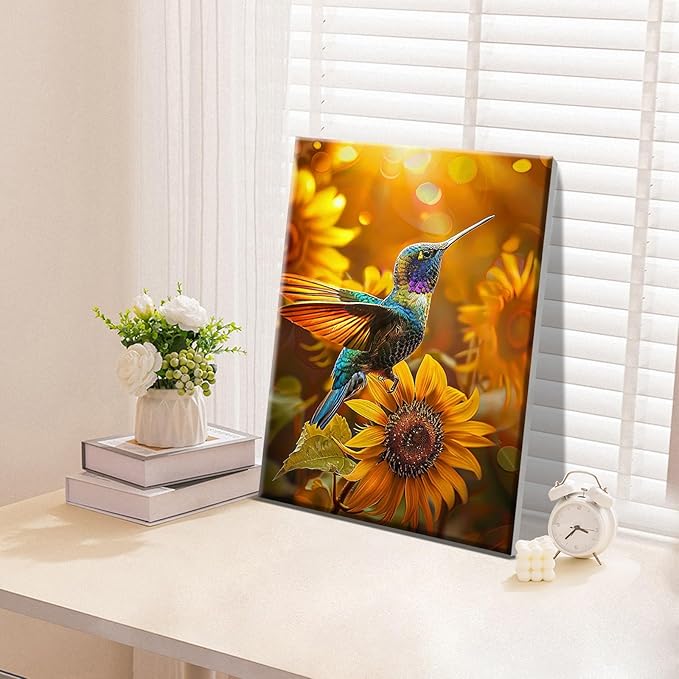 ATDMS Bird Paint by Numbers Kit for Adults with Frame Landscape Paint by Number with Easel DIY Flower Adult Paint by Number Kits Sunflower Paint by Numbers Kit on Canvas for Home Wall Decor 8x12 Inch