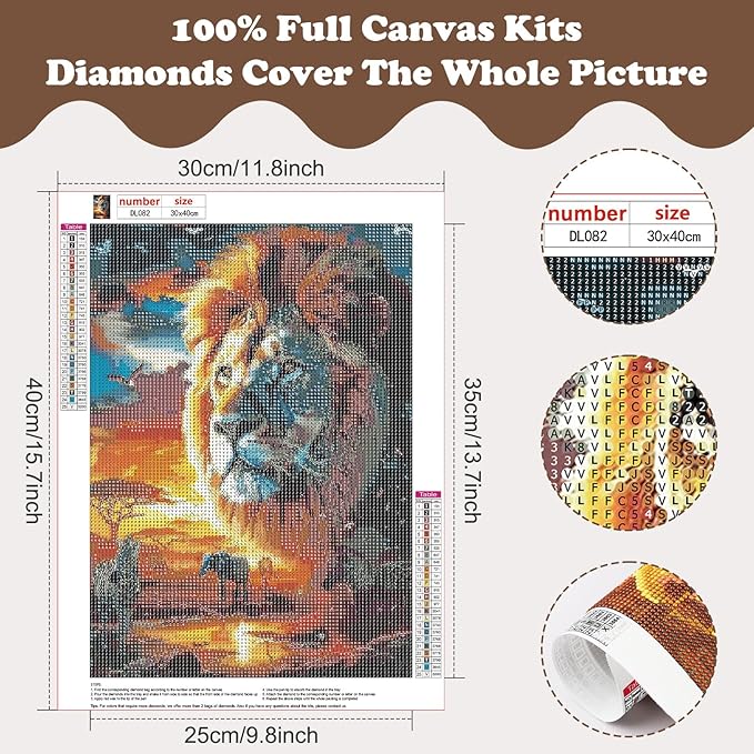 SENQAO Lion Diamond Art Kits for Adults, Beast Lion Diamond Painting Kit for Beginners, Round 5D DIY Diamond Dots, Full Drill Painting Kit Art and Crafts for Adults Home Wall Decor 12x16inch