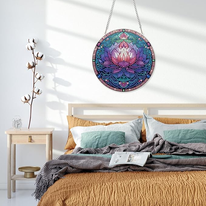 HEIBAGO Mandala Diamond Art Hanging Kits for Adults, Flower Diamond Art Suncatchers, 5D Special Shape Diamond Painting Pendant, DIY Window Ornament Gifts for Home Garden Door Wall Decor 8.3x8.3In