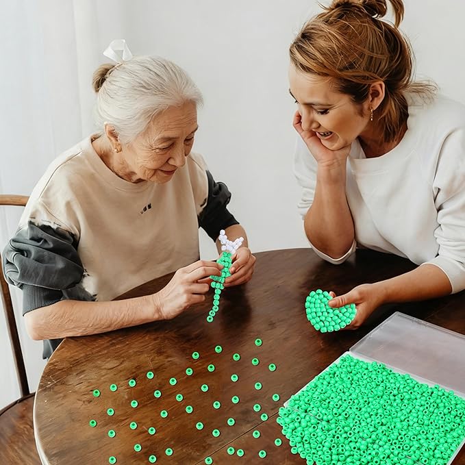 1000 Pc Boxed Light Green Pony Beads Bulk, 9MM Plastic Craft Beads with Large Hole, Green Hair Bead for Braids, Bracelet Bead for Jewelry Making