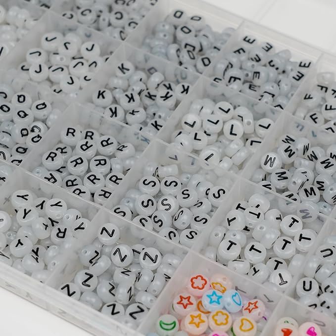 1450Pcs Glow in The Dark Acrylic 4x7mm Round Letter Beads (Extra for Vowel Letter) and Heart, Moon, and Star Beads for Bracelets Necklaces Jewelry Making (Glow in The Dark, 4x7mm)