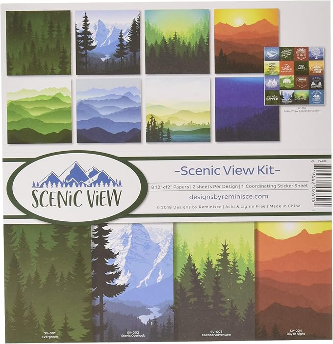 Reminisce Scenic View Scrapbnook Scrapbook Collection Kit, Multi Color Palette, 12x12 inches