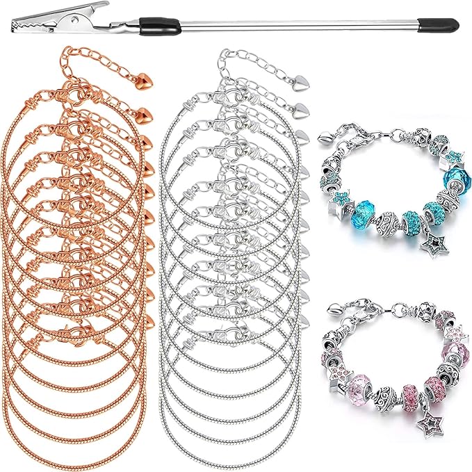 20PCS Snake Chain Charm Bracelet with Bracelet Helper Adjustable Snake Bracelet Chains with Lobster Clasp Extender Chain for Women DIY Jewelry Making Supplies