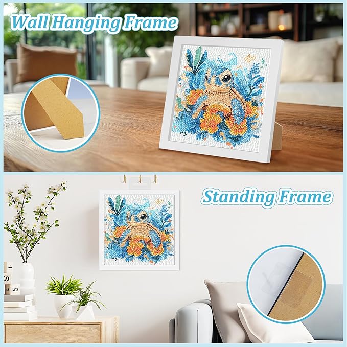 SENQAO Turtle Diamond Art Kit for Adults with Frame Art and Crafts for Adults Ages 6-8 -10-12 Easy to DIY Diamond Art for Adults and Adult Beginners Home Wall Decoration 7.1x7.1inch