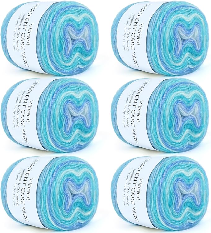 Aeelike Gradient Yarn for Crocheting, 6 Skeins Cake Yarns Fairyland Yarn 100g (3.52 oz) 245m (267 Yards) # 3 Light Weight, Super Soft Ombré Yarns for Making Colorful Crafts, Blue Green Gradient