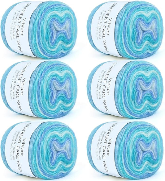 Aeelike Gradient Yarn for Crocheting, 6 Skeins Cake Yarns Fairyland Yarn 100g (3.52 oz) 245m (267 Yards) # 3 Light Weight, Super Soft Ombré Yarns for Making Colorful Crafts, Blue Green Gradient