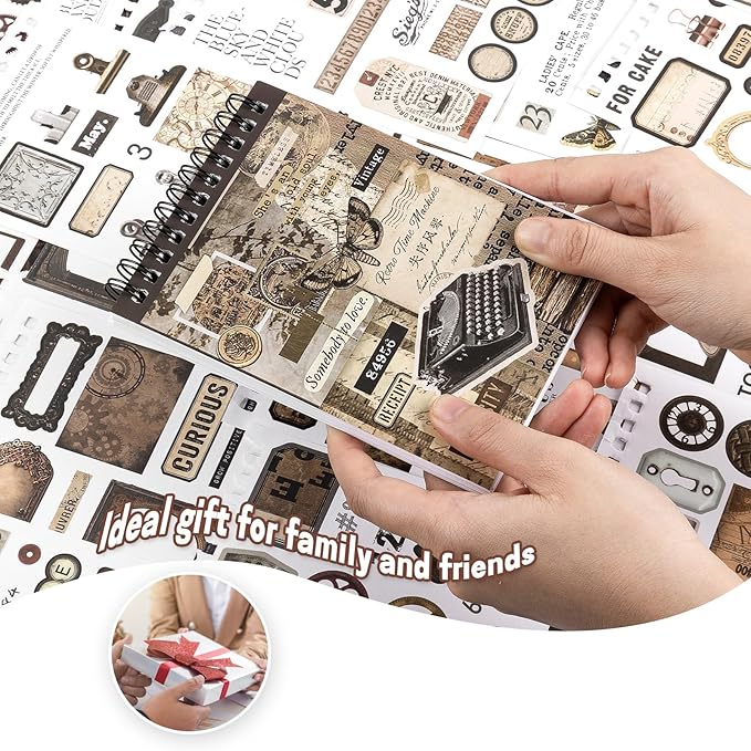 Pre-Cut Vintage Sticker for Journaling, 595PCS - 50 Sheets Washi Brown Scrapbooking Stickers, Ephemera for Junk Journal Supplies DIY Crafts Dark Academia Stickers for Adults
