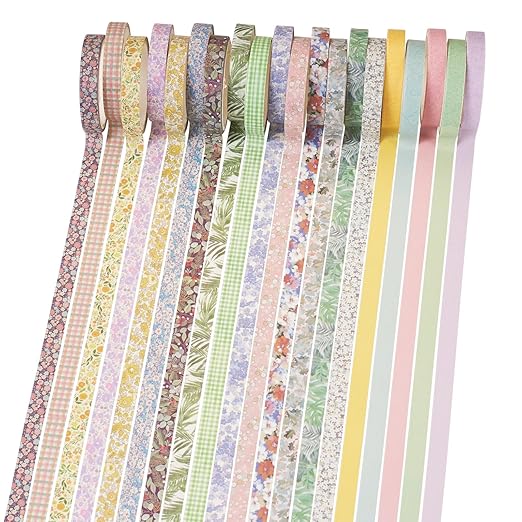 20 Rolls Vintage Flower Washi Tape Set, Rustic Floral Washy Paper Tape Decorative Tape 7mm Wide Assorted Masking Tape Decor Sticker for Scrapbooking Bullet Journal Planner Gift Wrapping DIY Crafts