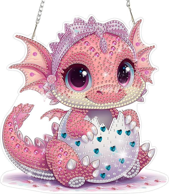 DOMROM Dinosaur Diamond Art Hanging Kits for Adults, Easter Special Shaped Crystal Diamond Painting Dinosaur Pendant, DIY Diamond Art Suncatchers Animal for Home Garden Wall Decor Gift