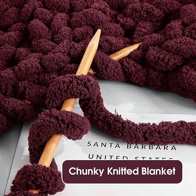 Mabozoo Assorted Chunky Fluffy Yarn for Crocheting & Knitting, Jumbo Chenille & Bulky Plush Yarn, Cream & Wine Red (31.7 yds, 8 oz Each)