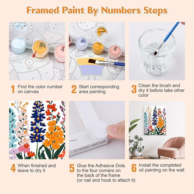 GHHKUD Flower Paint by Numbers with Frame for Adults Beginners, DIY Bouquet Paint by Numbers for Age 6-12, Art on Canvas Gifts Home Wall Decor 8x12in