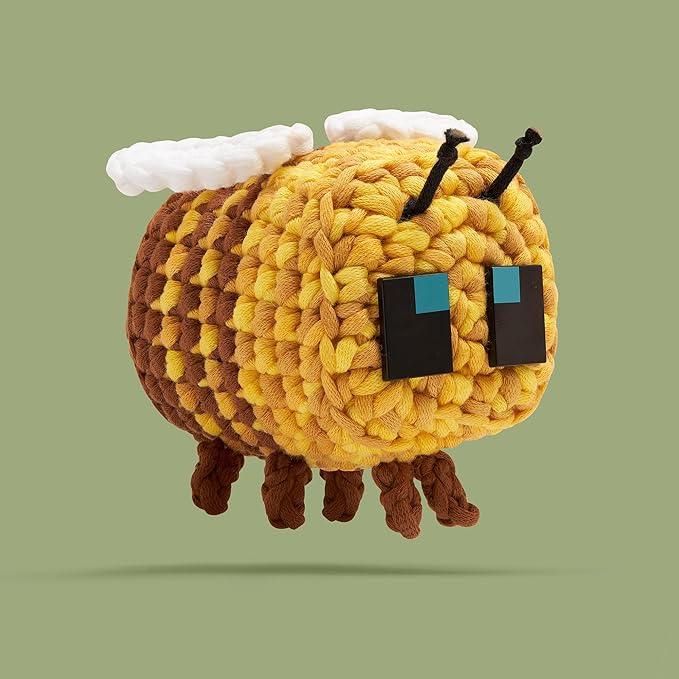 The Woobles Minecraft Crochet Kit – Beginner Crochet Kit for Adults and Young Crafters, Easy Knitting Kit with Woobles Yarn, DIY Crafts, Crochet Animals, Minecrafts, Gift for Gamers & Crafters (Bee)