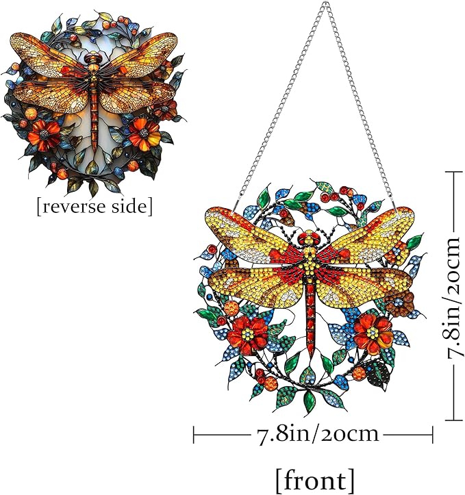 Hanging Diamond Art Kits for Adults Dragonfly Animal – 8x8 Inch Double-Sided Acrylic Board DIY Crystal Diamond Suncatcher Pendant, Sparkling Home Wall or Window Decoration Handmade Gift