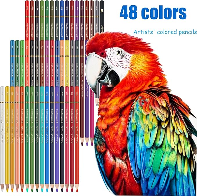 Heshengping 48 Color Colored Pencils Set for Coloring Books with 3-color Sketchbook coloring book Drawing kit Art Supplies with Roll up Canvas Case for Adults Beginners Teens