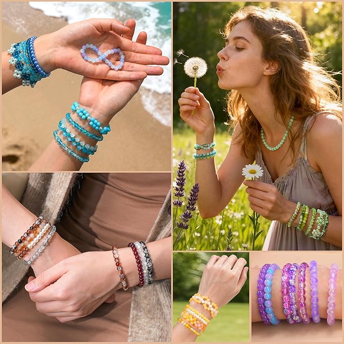 7200PCS 6mm Glass Beads Bracelet Making Kit, 144 Colors Assorted Crystal Beads for Bracelets and Jewelry Making, Round Crackle Glass Beads for DIY Necklace Friendship Bracelets Earring Crafts
