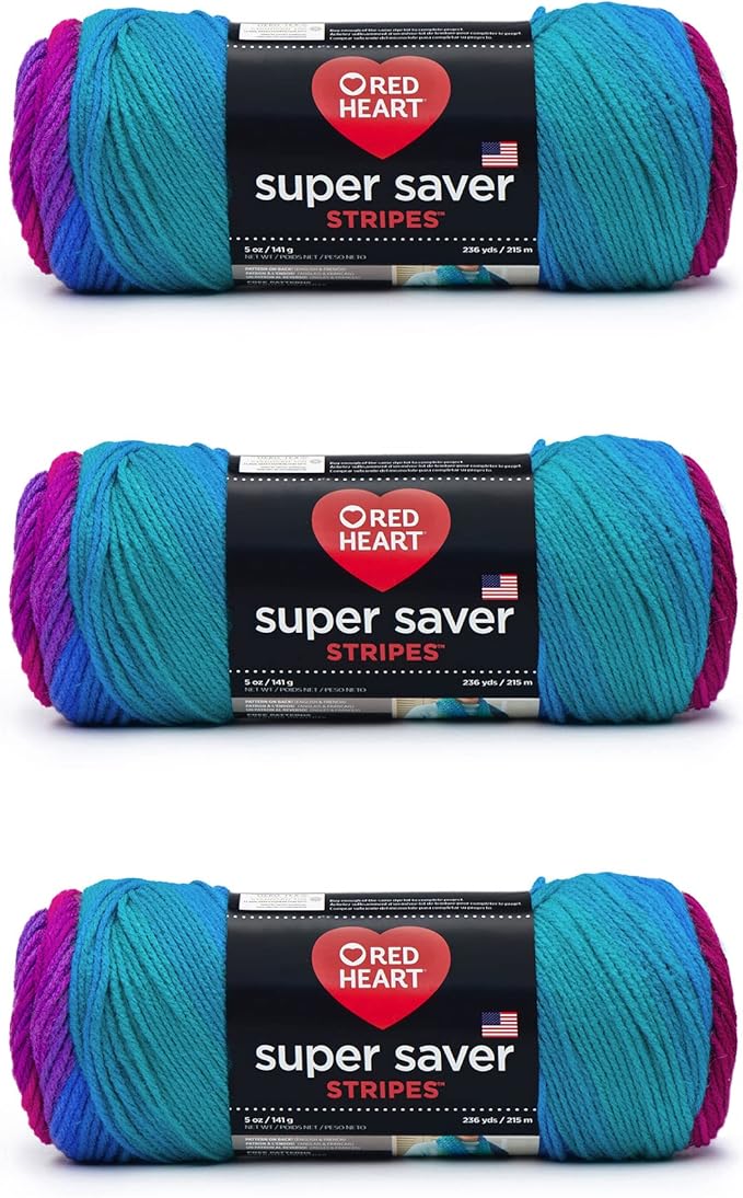 Red Heart Super Saver Yarn, 3 Pack, Polo Stripe 3 Count