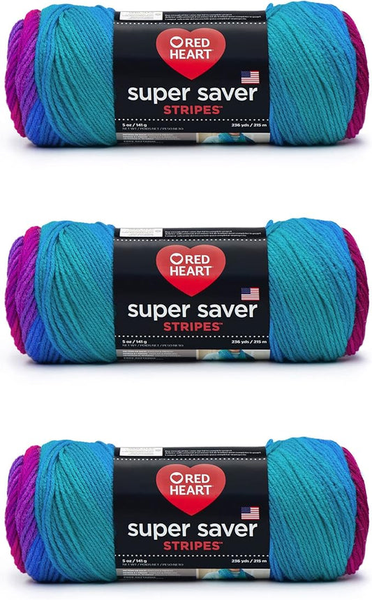 Red Heart Super Saver Yarn, 3 Pack, Polo Stripe 3 Count