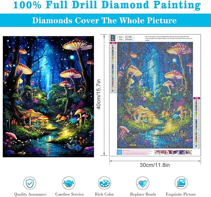 Enchanted Glow Forest Diamond Painting for Adults DIY Mushroom Diamond Art for Adult Beginners Mushroom Gem Painting Crafts for Adults Home Wall Decor 5D Gem Art Perfectly for Relaxation 12x16inch