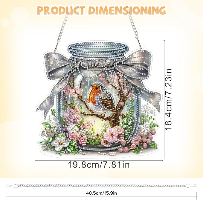 Bowetile Birds Diamond Art Hanging Kits for Adults, Diamond Art Suncatchers Bird, 5D Special Shape Diamond Painting Pendant Window Ornament Gifts for Home Wall Garden Decor