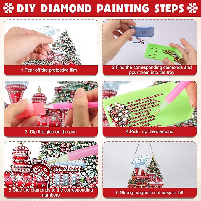 NAIMOER Christmas Diamond Art Hanging Kits for Adults, Christmas Train Diamond Art Suncatchers, 5D Special Shape Fall Diamond Painting Pendant Window Ornament Gifts for Home Garden Door Wall Decor