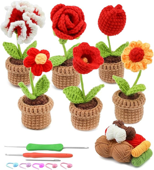 Crochet Kit for Beginner Learn to Animal Amigurumi Crochet Kit Adult Kit with Step-by-Step Instructions and Video Tutorials Cow Mushroom Potted Plant Coasters
