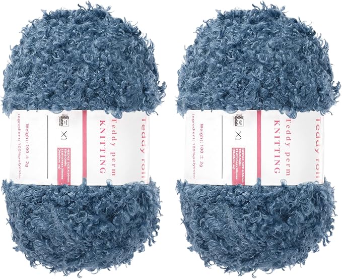 MECCANIXITY 2 Skeins Fur Yarn Soft Fluffy Chunky Yarn Fuzzy Eyelash Yarn Deep Blue for Crocheting Knit Clothes Bag - 55Yard/50m, 3.16ozx2