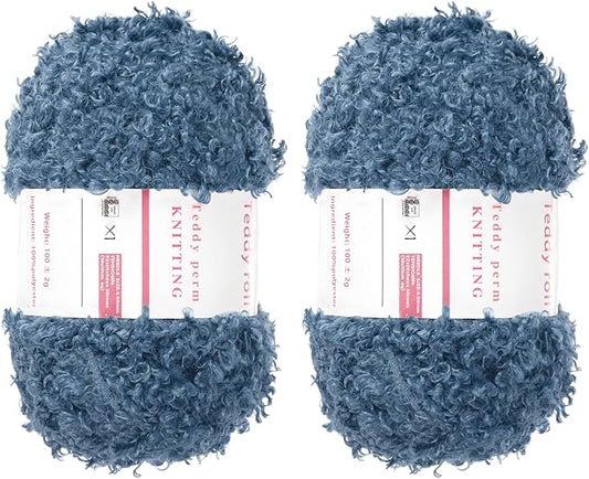 MECCANIXITY 2 Skeins Fur Yarn Soft Fluffy Chunky Yarn Fuzzy Eyelash Yarn Deep Blue for Crocheting Knit Clothes Bag - 55Yard/50m, 3.16ozx2