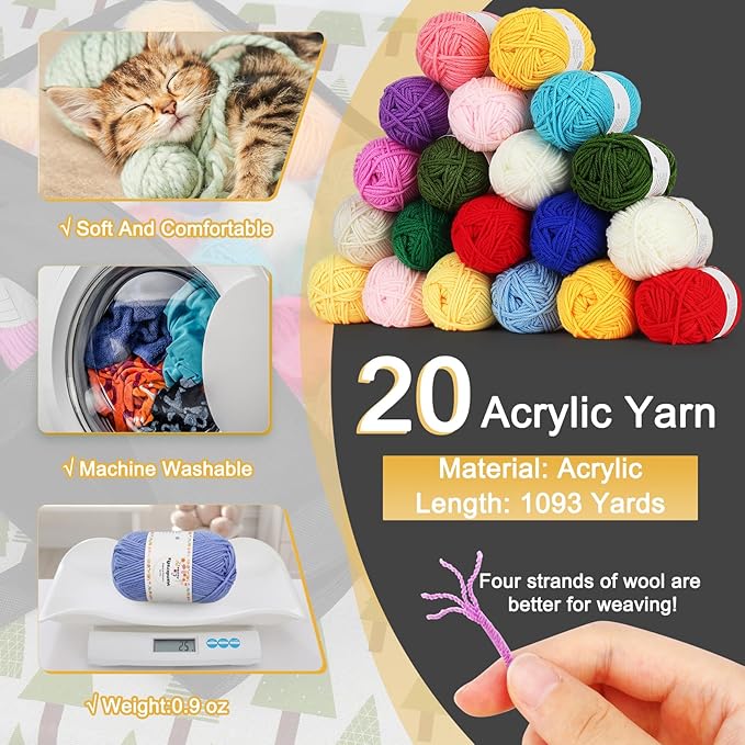 Crochet Yarn for Crocheting, Aeelike 1093 Yards Acrylic Yarn for Knitting,Full Crochet Kits for Beginners and Professionals, Aluminum Crochet Hooks, Instruction Book and Orange Storage Bag