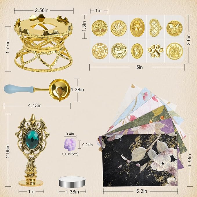 Numola Wax Seal Kit with Gift Box, 24 Colors 600 Pcs Cat-paw Beads, 10 Stamps with Storage Box, 2 Retro Handle, Metal Warmer, Vintage Envelopes, Metallic Pen, Candles, for Gifts and Decorating