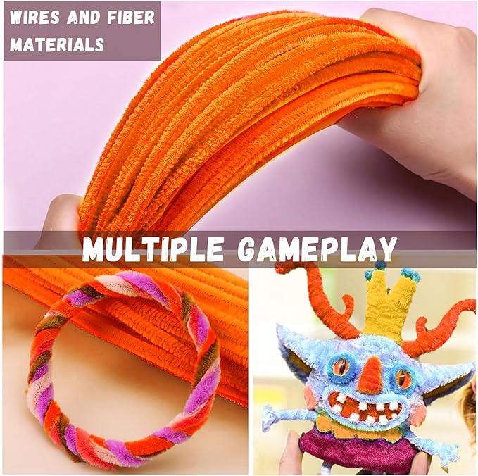 Orange Pipe Cleaners Crafts,Art Supplies,200pcs Chenille Stem,Solid Color Pipe Cleaners Set for DIY Art Creative Crafts and Decorations,Limpia Pipas,Craft Supplies,Christmas/Halloween Gifts