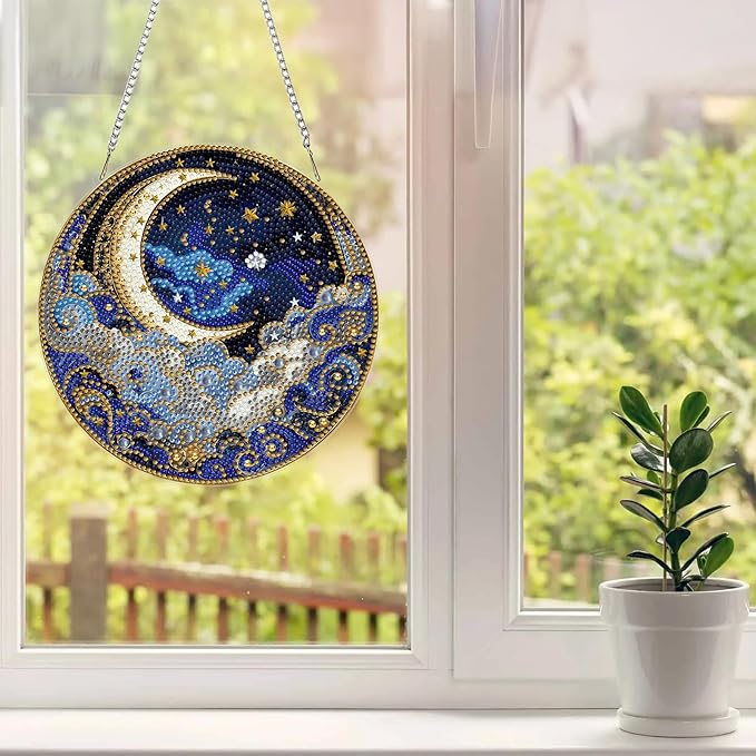 MAXBYE Moon Diamond Art Kits for Adults Hanging Ornament, DIY Special Crystal Diamond Painting kit, Double Sided Painting Kits for Beginners Gift Wall Home Decoration 8×8 Inch