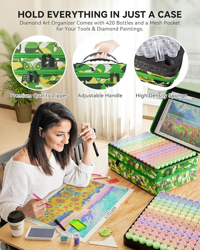 ARTDOT 420 Slots Storage Container for Diamond Painting Kits for Adults,Portable Diamond Painting Storage Box with Accessories and Tools