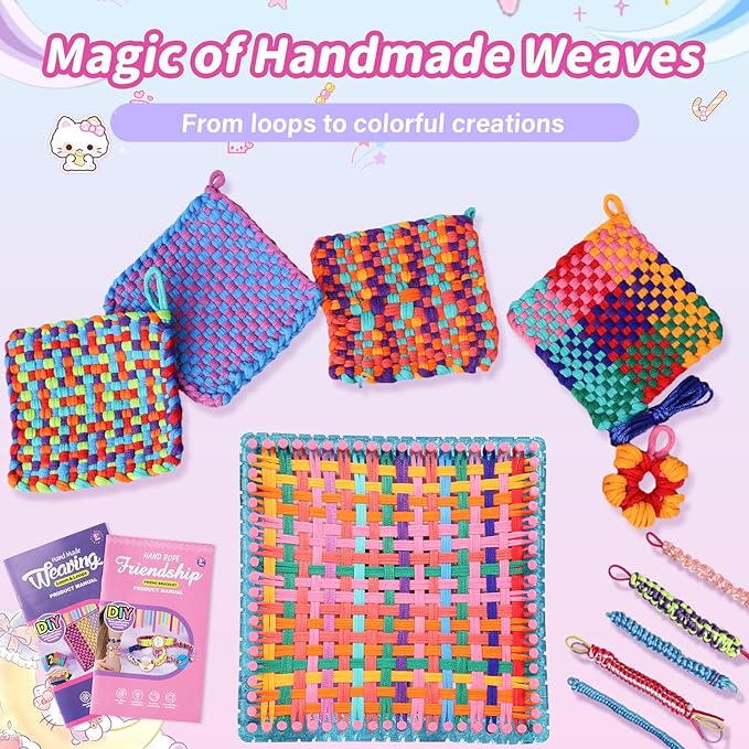 MOVATEK 328PCS Weaving Loom Kit with Friendship Bracelet Making Kit for Kids Girls Adults, 12 Colors Loom Loops, DIY Craft Kits, Bracelet & Coaster Weaving Making kit