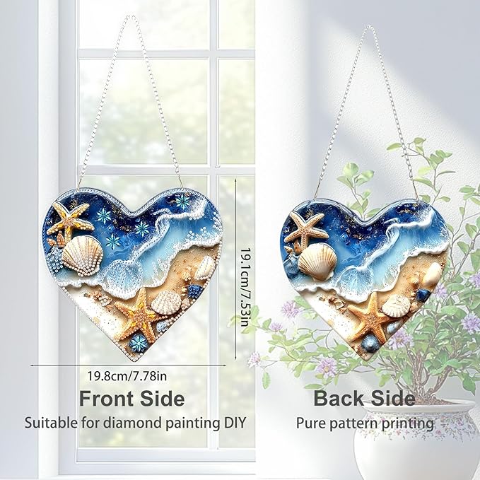 TOSTOG Diamond Art Hanging Kits for Adults, Beach Shell Starfish Diamond Painting for Adults Window Pendant,Special Shape Diamonds Diamond Painting Hanging Pendant Kit for Wall Home Decor Gift