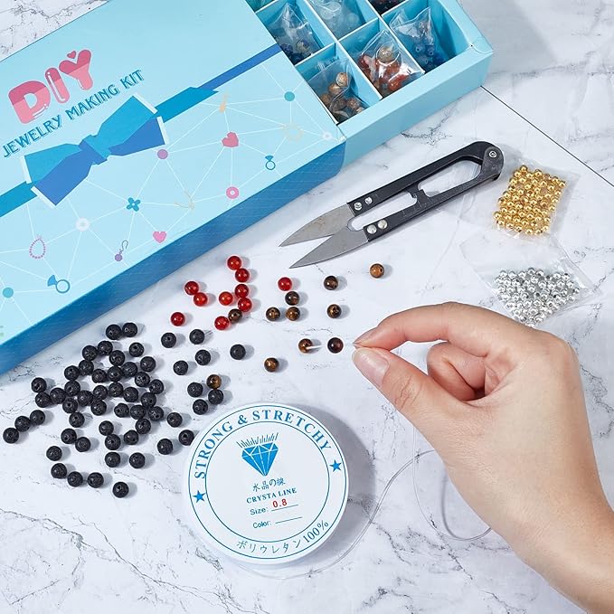 SUNNYCLUE 1 Box Solar System Planet Bead Natural Gemstone Beads 6mm Bulk Multilayer Beading Bracelet Making Kit Lava Rock Loose for Jewelry Making Universe Galaxy Sewing Scissors