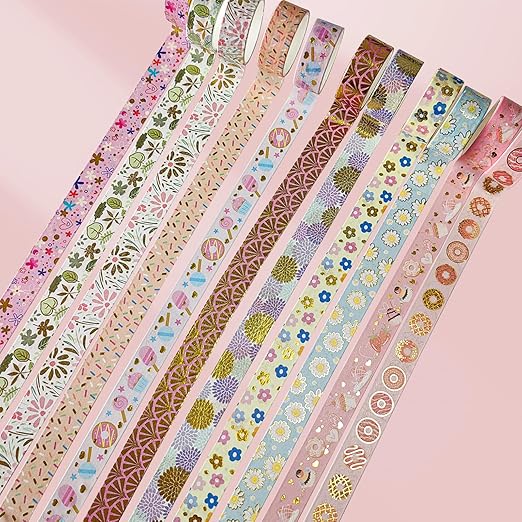 60 Rolls Floral Washi Tape Set,Flower Patterns Decorative Skinny Blooms Masking Tapes with Gold Foil Supplies for Arts,Scrapbook,Planner,DIY Arts and Crafts,Gift Wrapping