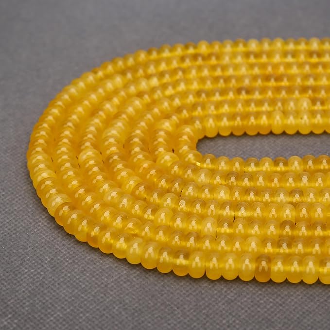 2 Strands (150PCs) Yellow Jade Rondelle Beads, 5 * 8mm Gemstone Loose Spacer Abacus Disk Beads for DIY Bracelet Necklace Earrings Jewelry Making, Craft Supplies Beading Kit
