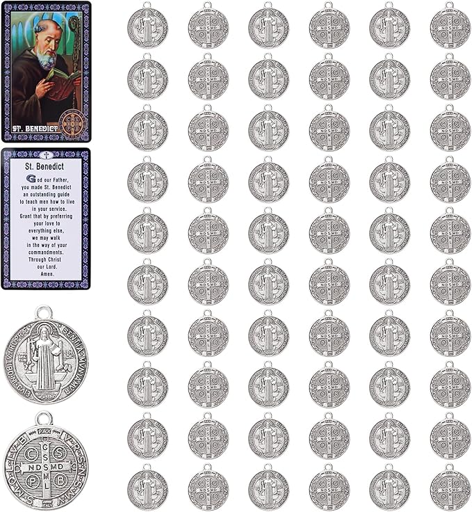 60 Pcs St Benedict Medals,Catholic Saint Benedict Medal for Jewelry Pendant Rosary Parts Making Supplies,Religious Metal Charm Medalla De San Benito
