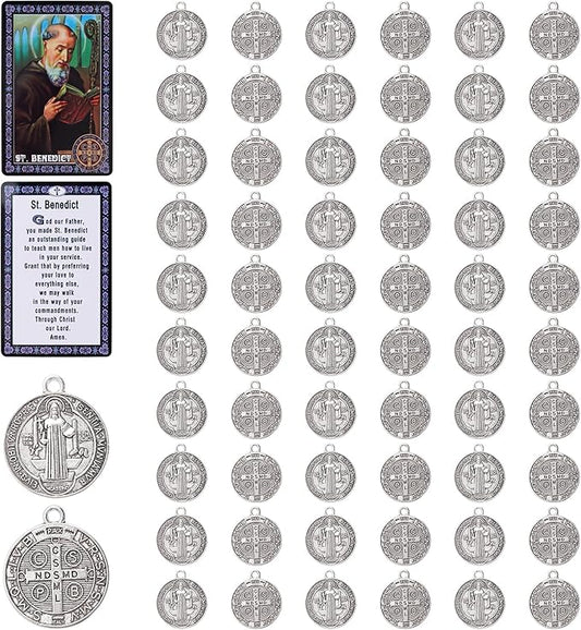 60 Pcs St Benedict Medals,Catholic Saint Benedict Medal for Jewelry Pendant Rosary Parts Making Supplies,Religious Metal Charm Medalla De San Benito
