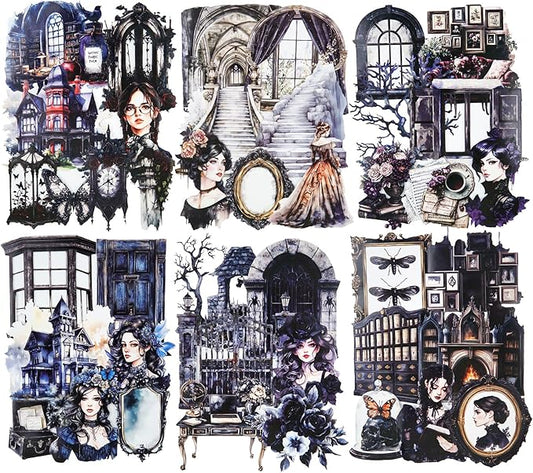 Gothic Manor Sticker Set, 120PCS Vintage Ephemera for Scrapbooking, Journaling, DIY Crafts and Planner Supplies