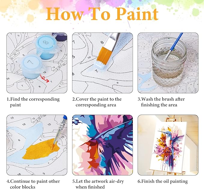 Framed Paint by Numbers Kit for Adults Beginner Hummingbird, Adult Paint by Number Kits on Canvas Framed Bird, DIY Acrylic Oil Painting by Numbers with Frame, Perfect for Home Decor Gift 8 X 12 Inch