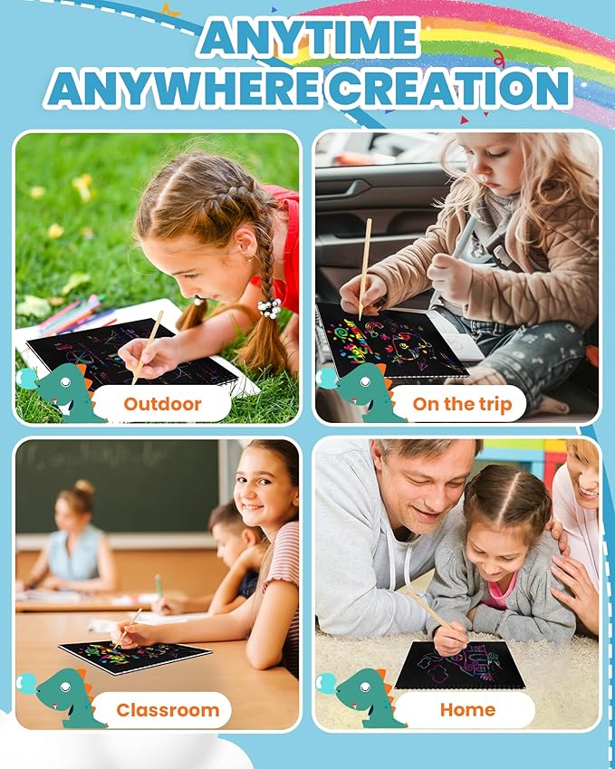 smasiagon scratch paper art-crafts kits for kids, 2 pack scratch off notebooks magic diy art supplies toys for 3-12 years old girls boys, gifts for birthday halloween christmas party favors games