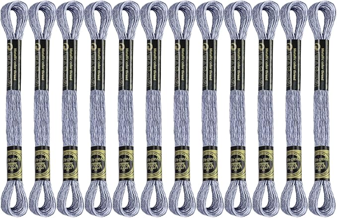 12 Skeins Embroidery Floss, Dark Grey Metallic Embroidery Thread Polyester Cross-Stitch Threads for Hand Embroidery String Art DIY Creation