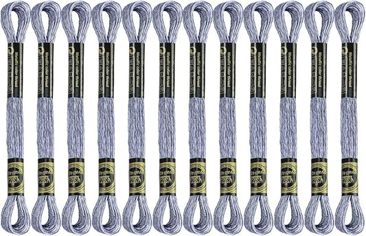 12 Skeins Embroidery Floss, Dark Grey Metallic Embroidery Thread Polyester Cross-Stitch Threads for Hand Embroidery String Art DIY Creation