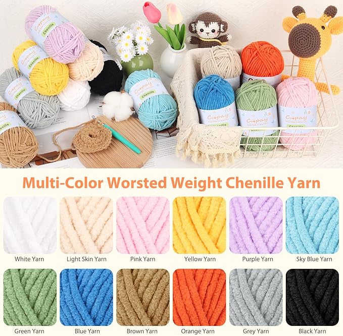Coopay Chenille Yarn for Crocheting, 8 Pack Medium Weight Yarn - CYC #4 - Total 520yd, Soft Crochet Yarns for Plush Toys, Blankets, Scarves (Pink)