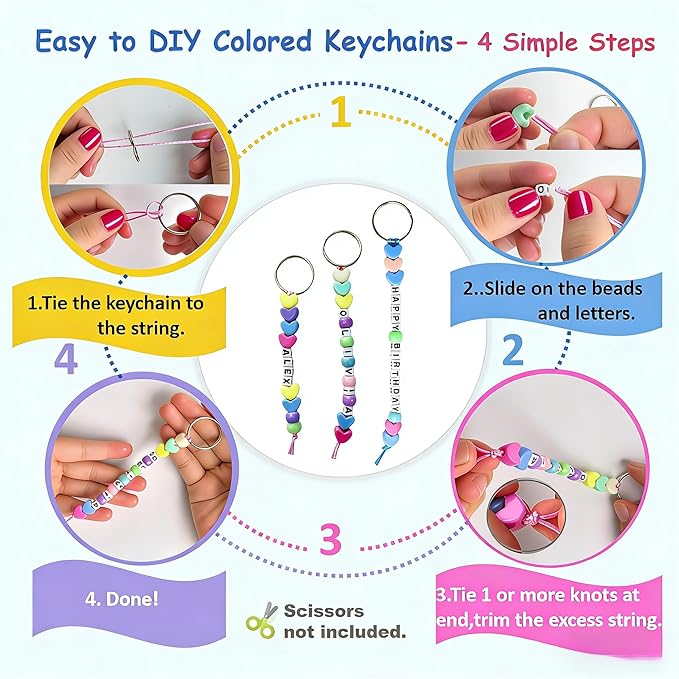 EMYNBO Bead Keychain Making Kit for Adults – 568Pcs Letter Beads Alphabet Beads for Personalized Message, DIY Keychain Kit with Charms，Creative Craft Project for Handmade Gifts
